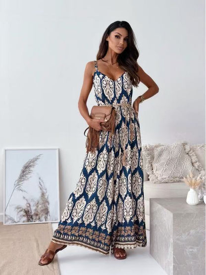 Damen Jumpsuit mit weitem Bein und verspieltem Musterdruck Stalluxe