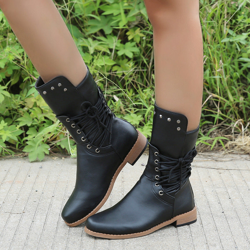 Damen Schnürstiefel aus Leder mit modischen Details Stalluxe