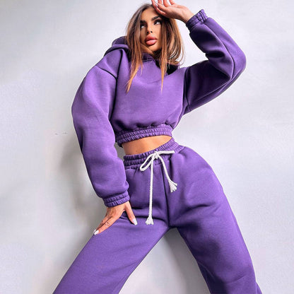 Damen trendiges Sweat-Set mit cropped Oberteil und elastischem Bund Stalluxe