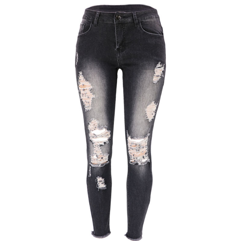 Damen Skinny Jeans im Used-Look mit auffälligen Rissen Stalluxe Schwarz