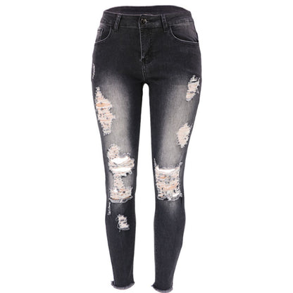 Damen Skinny Jeans im Used-Look mit auffälligen Rissen Stalluxe Schwarz