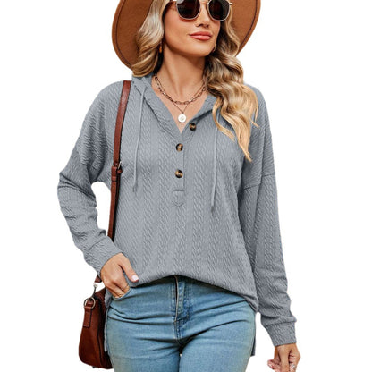 Damen lässiger Pullover mit Knopfdetails und Kapuze Stalluxe