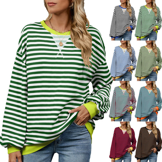 Damen lässiger Sweatshirt mit modischem Streifenmuster und weit geschnittenen Ärmeln Stalluxe