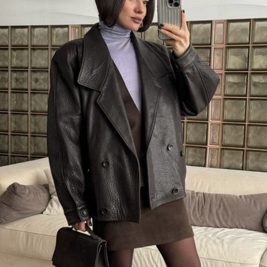 Damen modische Kunstlederjacke mit doppelter Knopfleiste und elegantem Schnitt Stalluxe