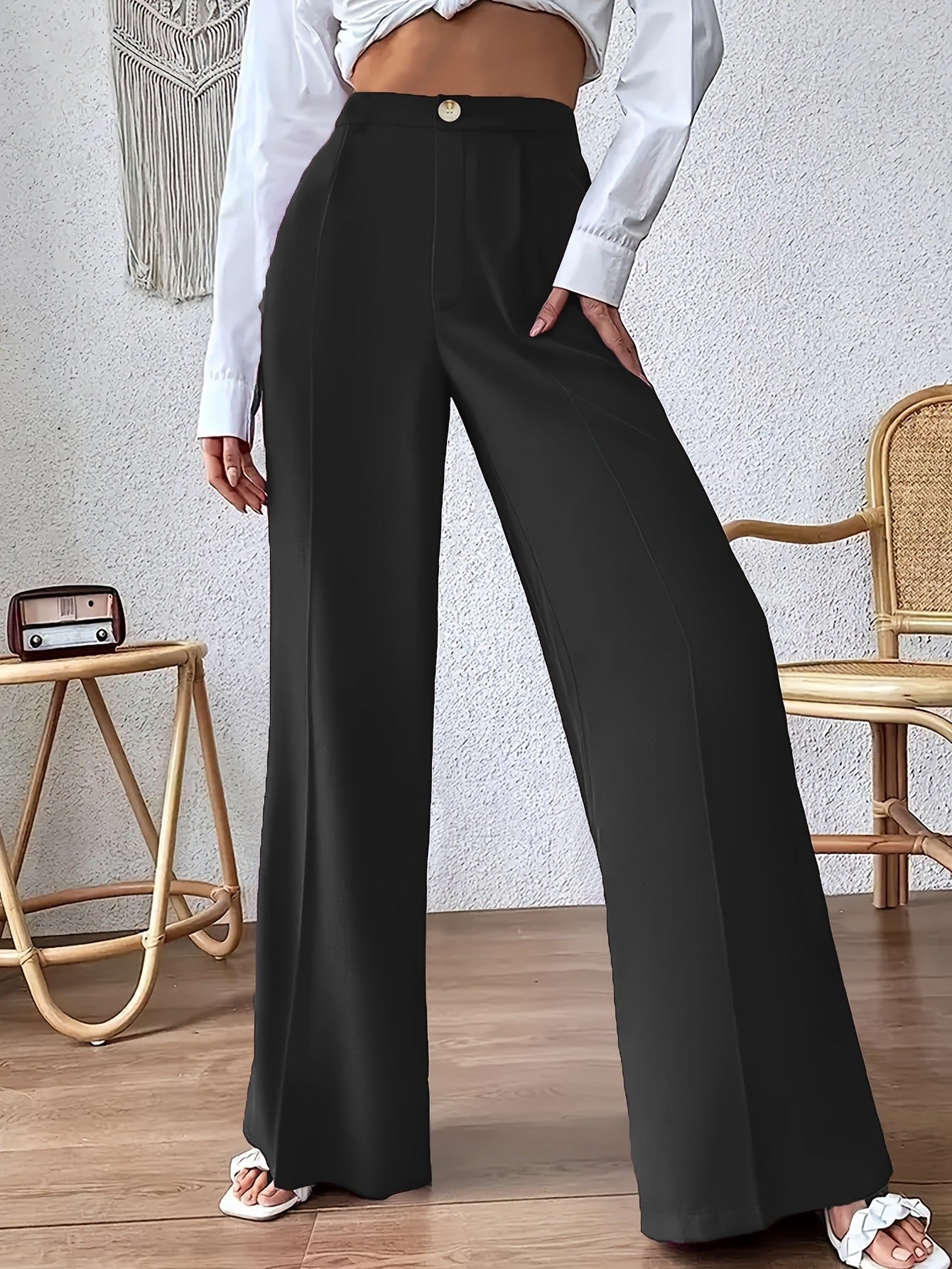 Damen Elegante und weite Hose mit hohem Bund Stalluxe