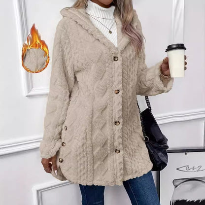 Damen Teddy-Jacke mit Kapuze und Knopfdetail Stalluxe