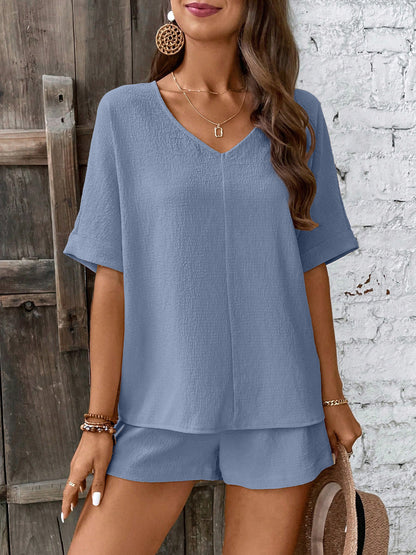 Damen Bequeme V-Ausschnitt Bluse mit Shorts Stalluxe