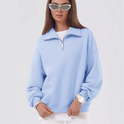Damen Sportlicher Stehkragen Pullover mit Reißverschluss Stalluxe