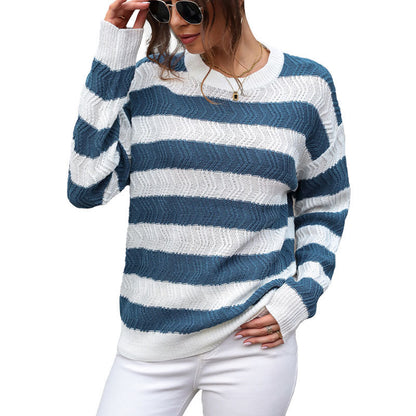 Damen gestreifter Strickpullover mit lässigem Schnitt und hohem Kragen Stalluxe