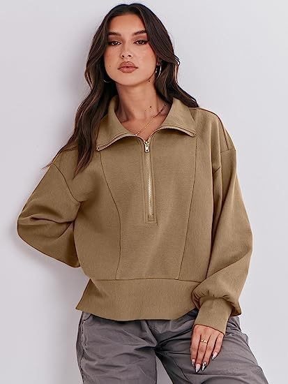Damen Sportlicher Pullover mit Stehkragen und halbem Reißverschluss Stalluxe
