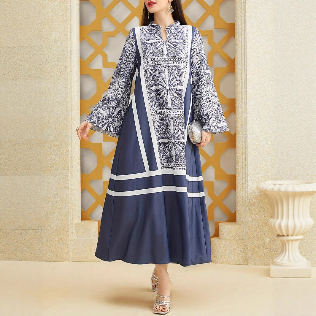 Damen Maxikleid mit elegantem Stehkragen und ausgestellten Ärmeln Stalluxe
