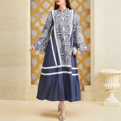 Damen Maxikleid mit elegantem Stehkragen und ausgestellten Ärmeln Stalluxe