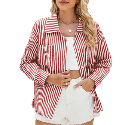Damen gestreiftes Oversized-Hemd mit praktischen Taschen und modischem Schnitt Stalluxe