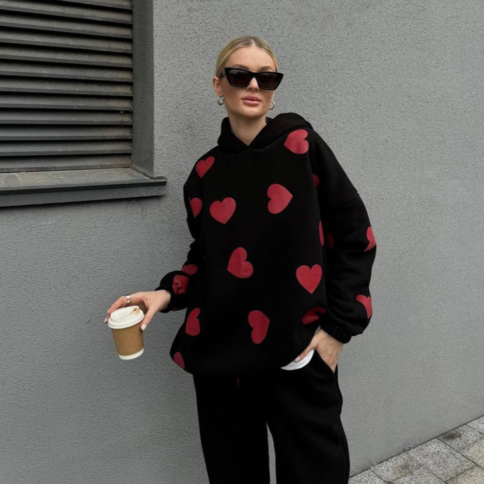 Damen Hoodie mit Herzmotiven und bequemen Schnitt Stalluxe