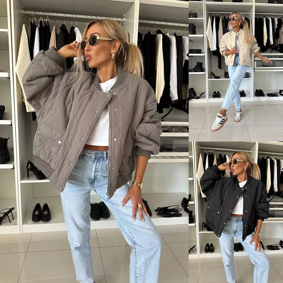 Damen Stepp-Bomberjacke mit seitlichen Taschen und elastischen Bündchen Stalluxe