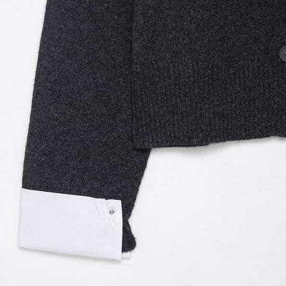 Damen modische Strickjacke mit kontrastierenden Ärmeln und durchgehender Knopfleiste Stalluxe