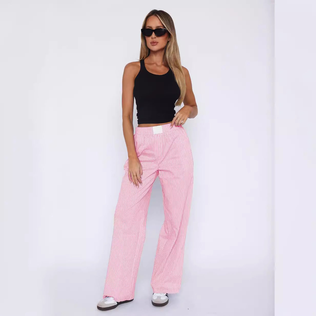 Damen Weite Stoffhose mit eleganten Streifen Stalluxe