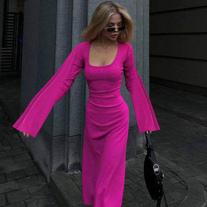 Damen Maxikleid mit langem, weitem Ärmel und elegantem Quadrat-Ausschnitt Stalluxe