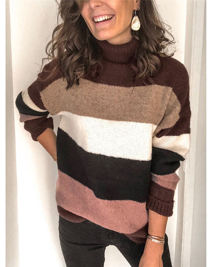 Damen modischer Strickpullover mit lässigem Rollkragen und farbiger Blockgestaltung Stalluxe