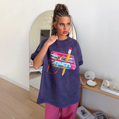Damen Oversized T-Shirt mit kreativem 80er-Jahre Grafikdesign Stalluxe