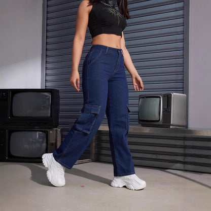 Damen Cargo-Jeans mit hoch tailliertem Schnitt und praktischen Taschen Stalluxe
