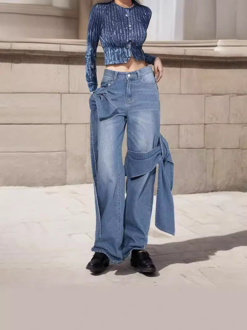 Damen modische und lässige Jeans mit seitlichen Bindebändern Stalluxe