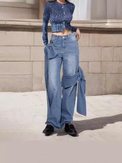 Damen modische und lässige Jeans mit seitlichen Bindebändern Stalluxe