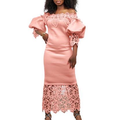 Damen Off-Shoulder Maxikleid mit Spitzenakzenten und figurschmeichelndem Schnitt Stalluxe