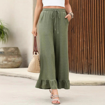Damen Weite Sommerhose mit Rüschensaum Stalluxe