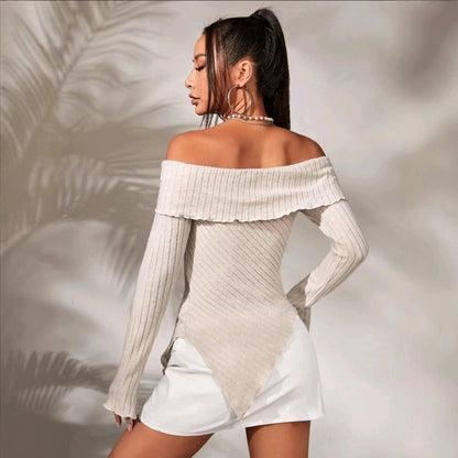 Damen Rippstrick-Oberteil mit Off-Shoulder-Ausschnitt und dekorativer Ausstattung Stalluxe