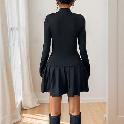 Damen elegantes Minikleid mit hochstehendem Kragen und dekorativen Knöpfen Stalluxe