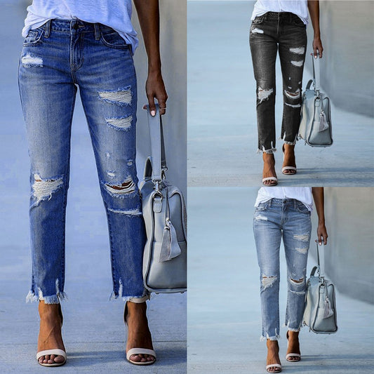 Damen destroyed Jeans mit fransigen Säumen und modischen Rissen Stalluxe