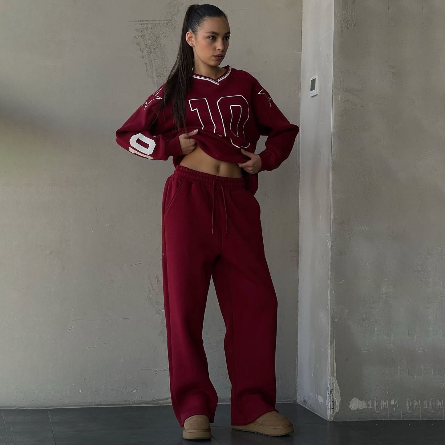 Damen Sportliches Freizeitanzug mit weitem Schnitt und lässigem Design Stalluxe Weinrot