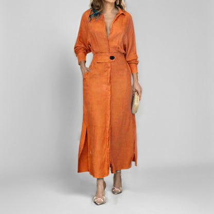 Damen Maxikleid mit schickem V-Ausschnitt und seitlichem Schlitz Stalluxe