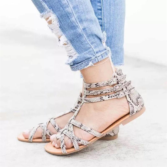 Damen Grafisch gemusterte Riemchensandalen mit verstellbarem Knöchelriemchen Stalluxe