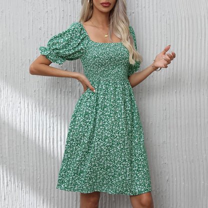 Damen Blumenkleid mit Puffärmeln und Gummizug Stalluxe