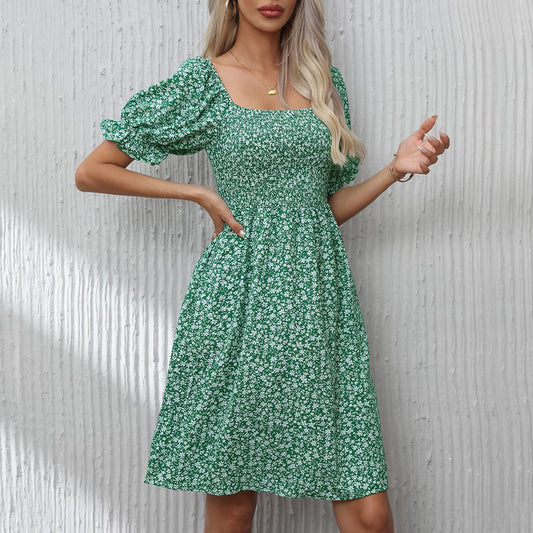 Damen Blumenkleid mit Puffärmeln und Gummizug Stalluxe