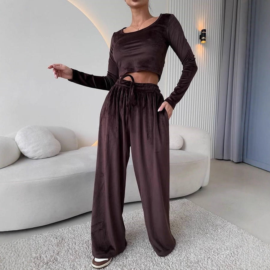 Damen hochwertiges, elegantes Crop-Top und bequeme Hose Stalluxe