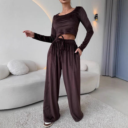 Damen hochwertiges, elegantes Crop-Top und bequeme Hose Stalluxe