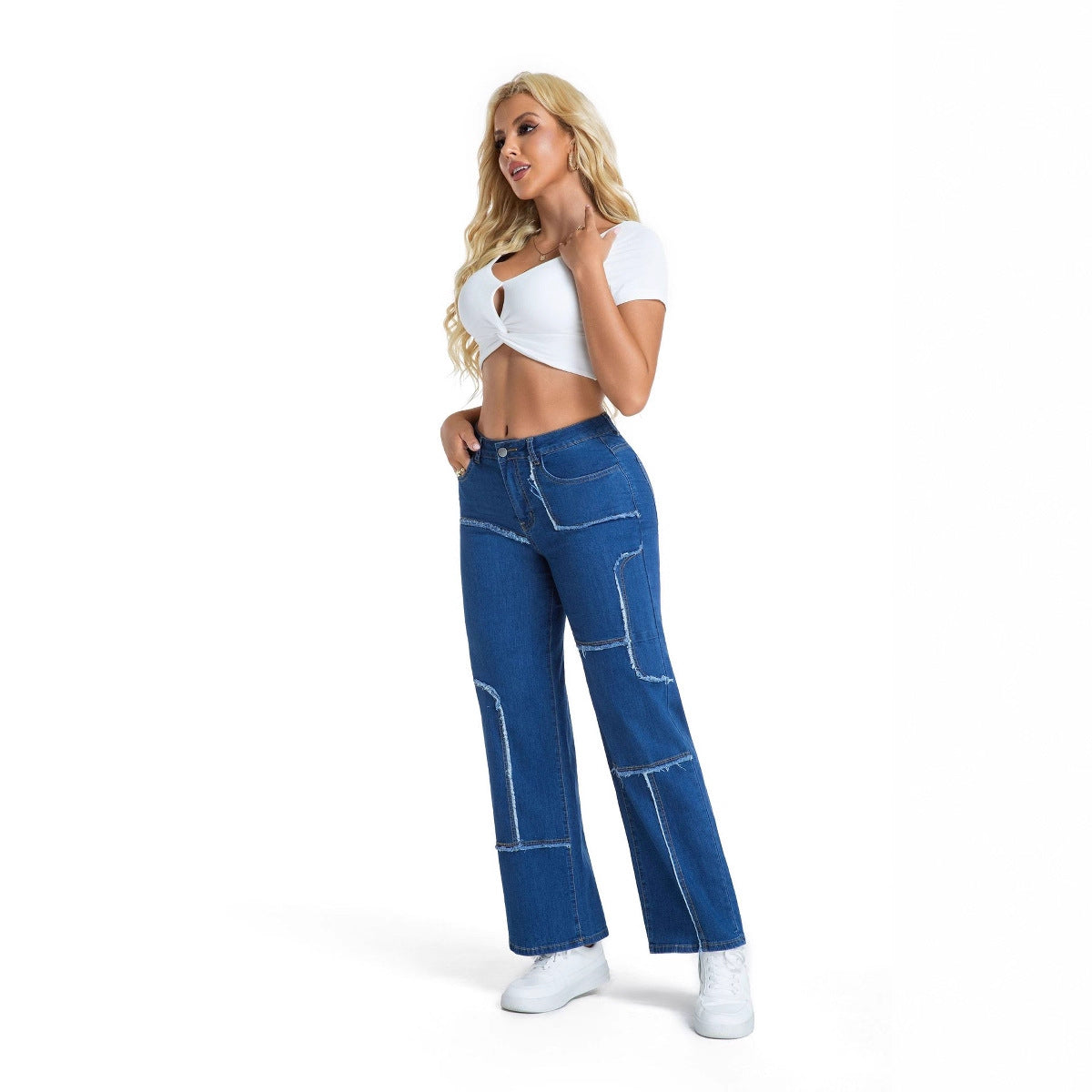 Damen weite Jeans mit stylischem Patchwork Stalluxe