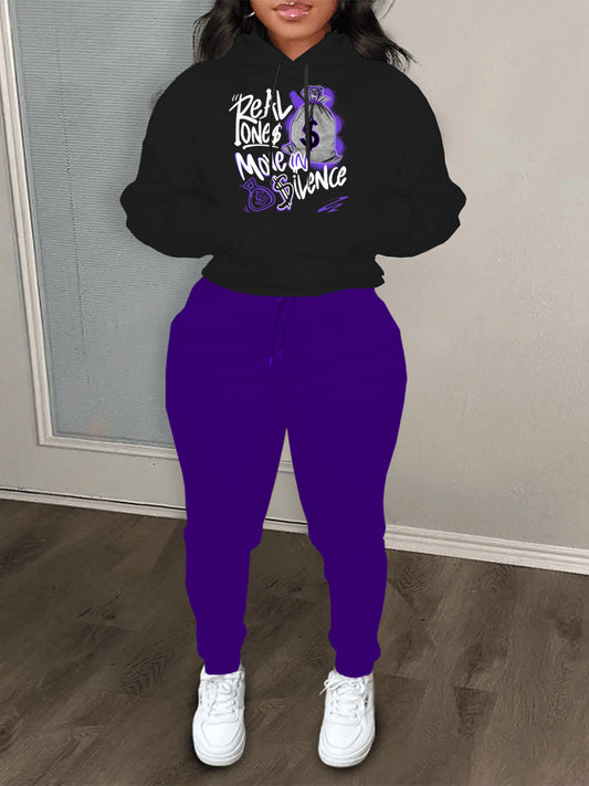Damen Hoodie und Jogginghose Set mit kreativem Schriftzug Stalluxe