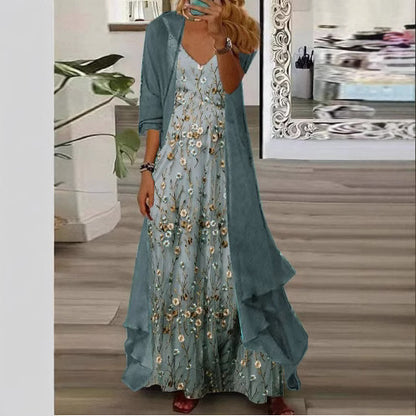 Damen Maxi-Kleid mit zarten Blüten und elegantem Überwurf Stalluxe