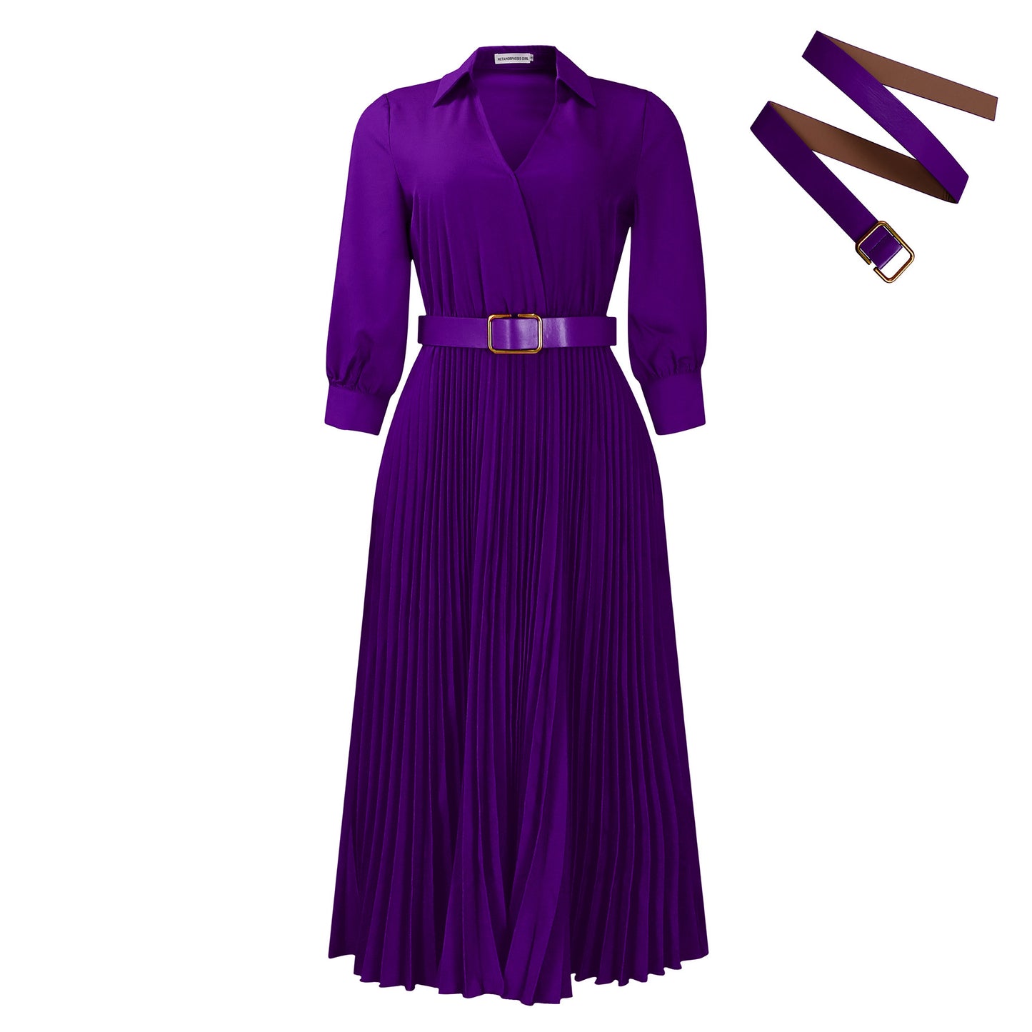 Damen Elegantes und modernes Plisseekleid mit Gürtel Stalluxe