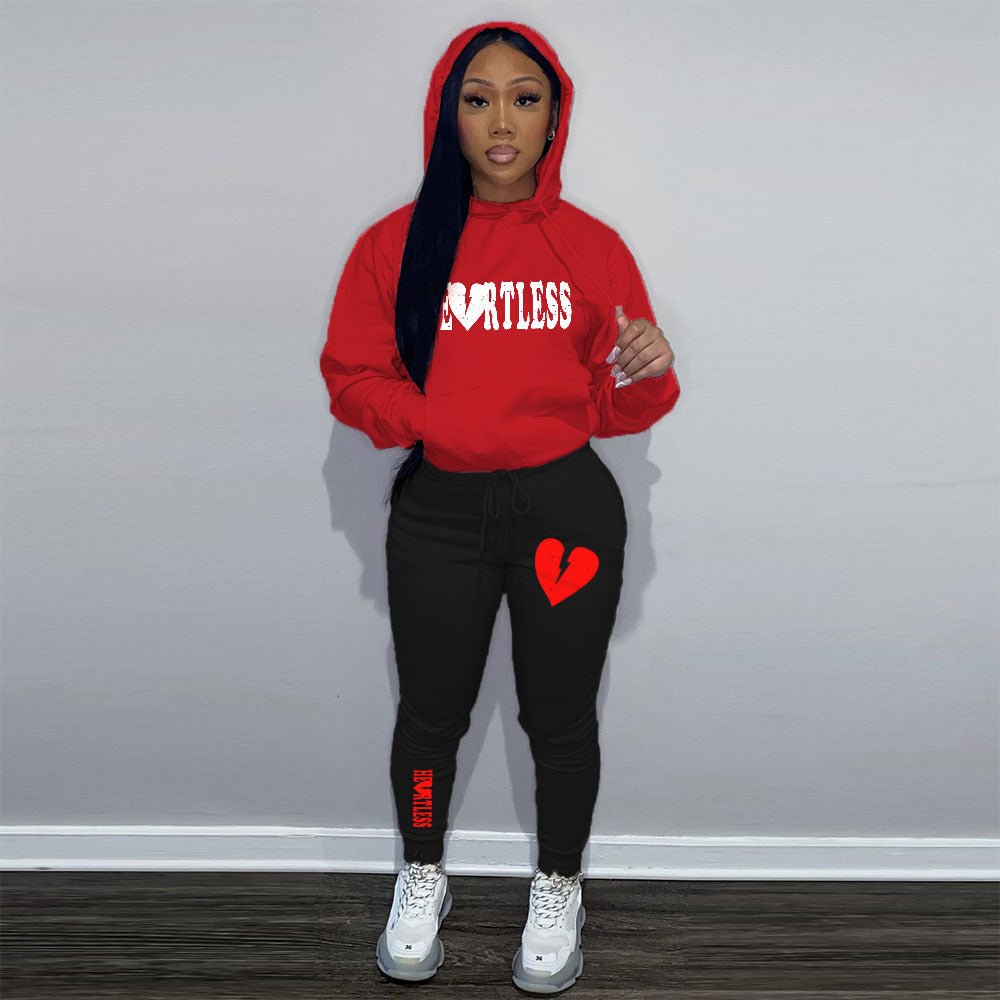 Damen Kapuzenpullover und Jogginghose Set mit auffälligem Graffiti-Design Stalluxe