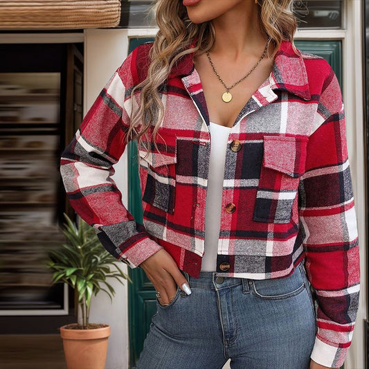 Damen Karierte Baumwolljacke mit modischem Schnitt und Taschen Stalluxe