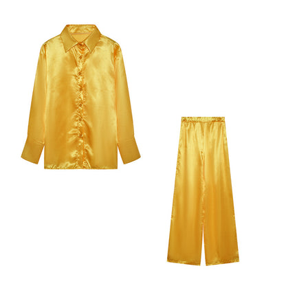 Damen Satin Pyjama-Set mit elegantem Schnitt und luxuriösem Glanz Stalluxe Orange