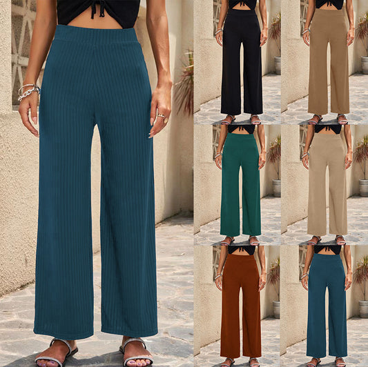Damen elegante weit geschnittene Sommerhose mit feiner Rippstruktur Stalluxe