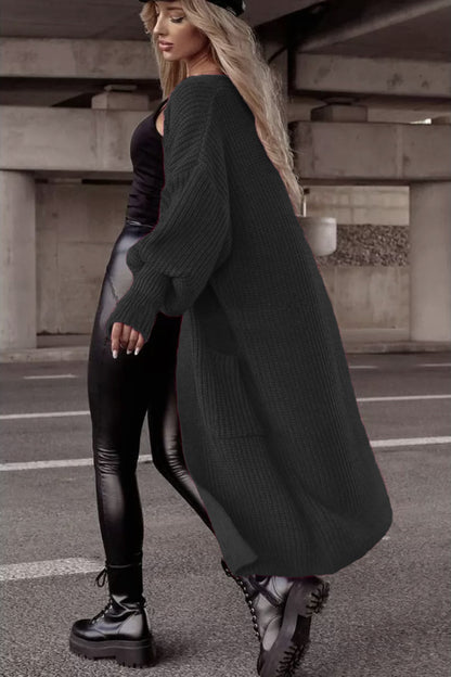 Damen Langer Strickcardigan mit tieferem Rückensaum und lässigem Schnitt Stalluxe