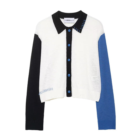 Damen modische kurzärmelige Strickjacke mit Kontrastnähten und Knopfverschluss Stalluxe