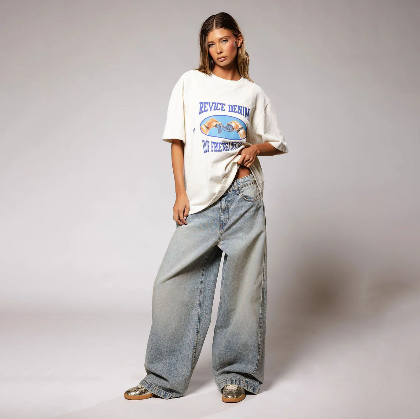 Damen Oversized Jeans mit hohem Bund und lässigem Schnitt Stalluxe Blau